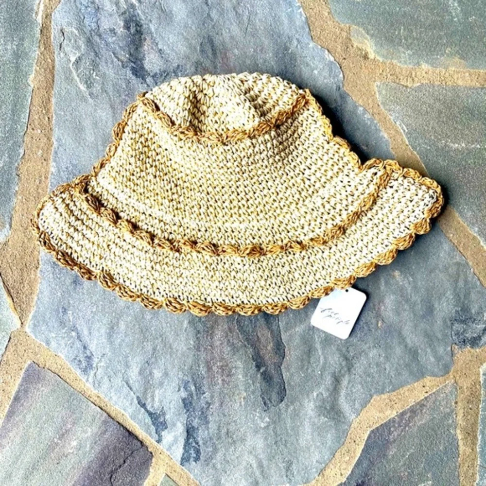 Free People Crochet Straw Bucket